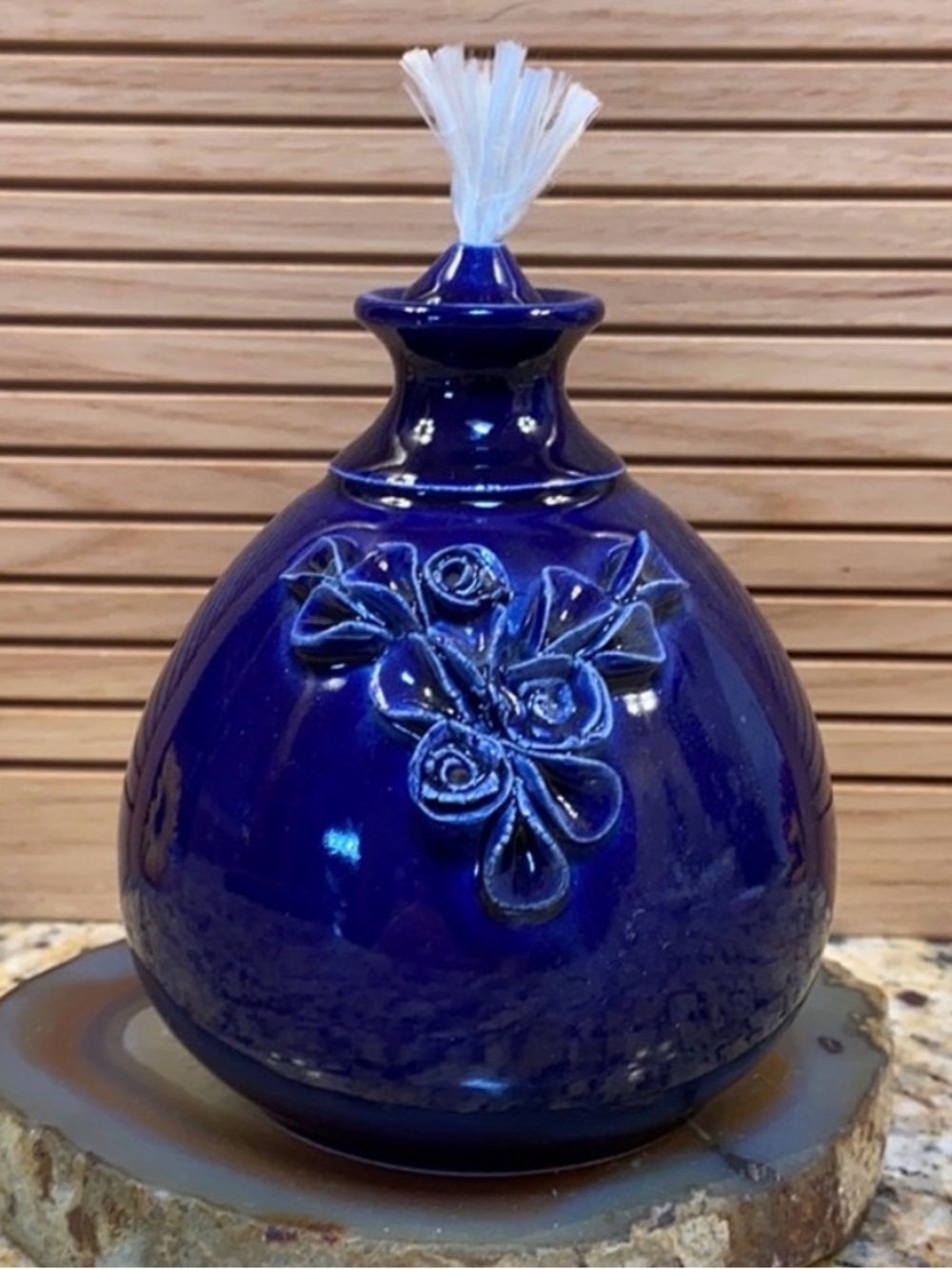 Eugenijus Tamosiunas Blue ceramic oil lamp EC 4” like new